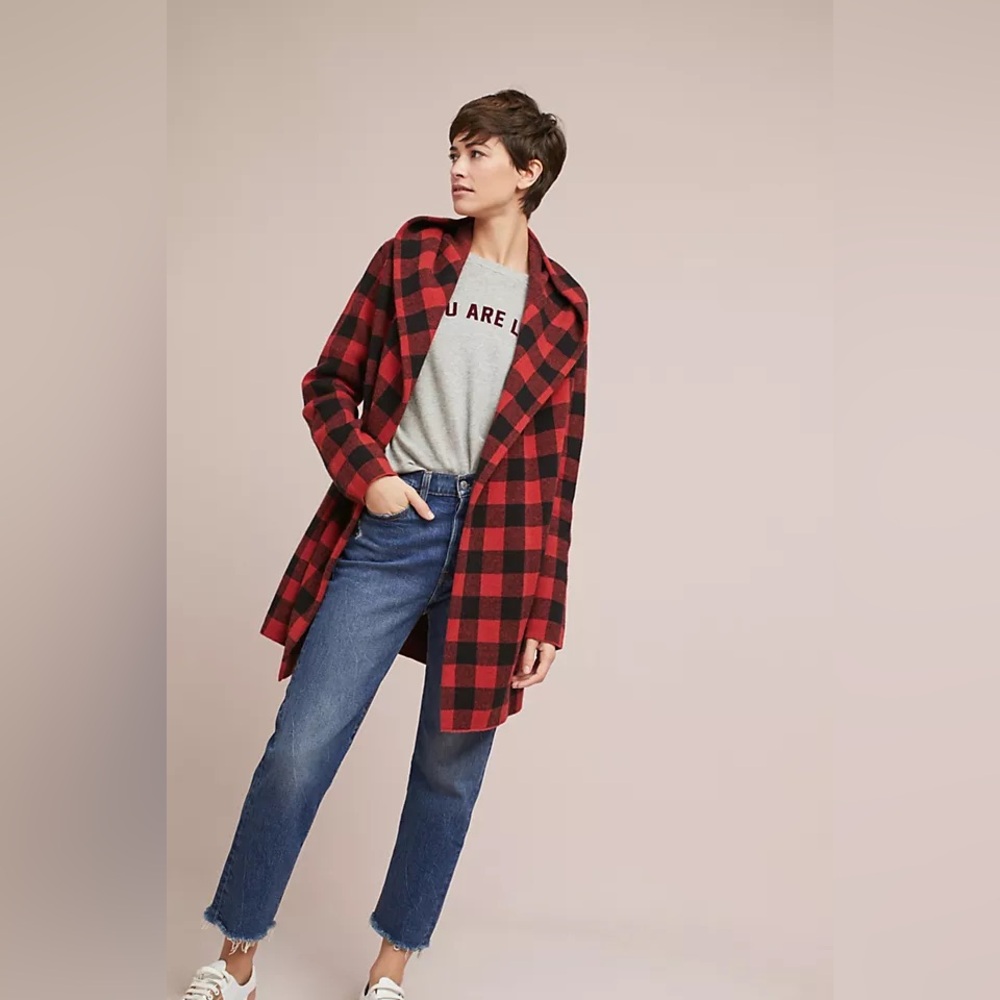 Anthropologie Field and Flower Buffalo Check Cardigan